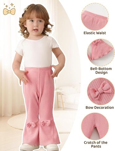 Mioglrie Baby Girl Pants Toddler Leggings 3 Pack Flare Newborn Baby Pants 3 6 9 12 18 24 Months Bell Bottoms for Girls in Kuwait