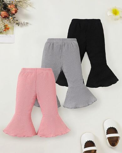 Mioglrie Baby Girl Pants Toddler Leggings 3 Pack Flare Newborn Baby Pants 3 6 9 12 18 24 Months Bell Bottoms for Girls in Kuwait