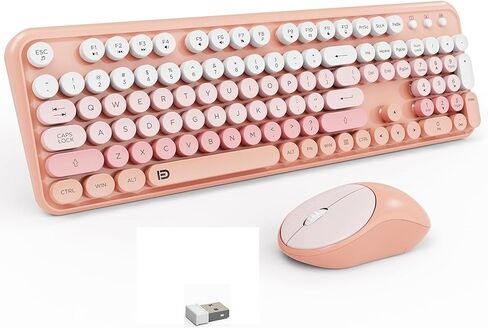 Wireless Keyboard and Mouse Combo, 2.4 GHz Full-Sized Typewriter Keyboard and Mouse Wireless with Round Keycaps for Windows, Computer, Desktop, PC, Laptop, Black Orange in Saudi Arabia