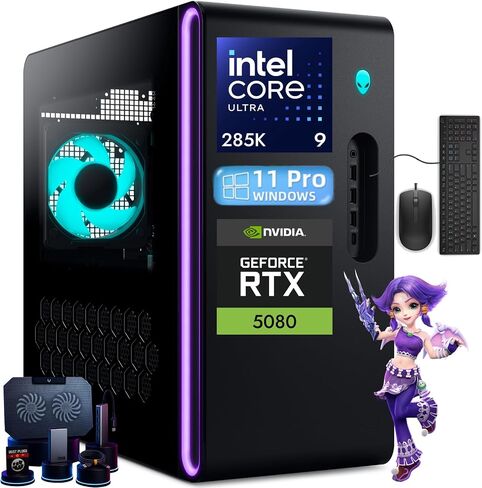 Dell Alienware Aurora R16 Gaming Desktop PC | NVIDIA RTX 5080 16GB GDDR7 | Intel Ultra 9 285k (24-core ، حتى 5.7 جيجا هرتز) | 64GB DDR5 | 8tb SSD | 2TB HDD | Win11 Pro | 1000W PSU لوحة جانبية صافية in Kuwait