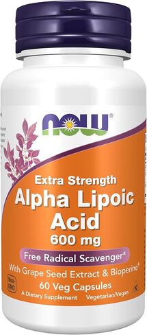 NOW Foods Supplements, Alpha Lipoic Acid 600 mg with Grape Seed Extract & Bioperine®, Extra Strength, 120 Veg Capsules in Saudi Arabia