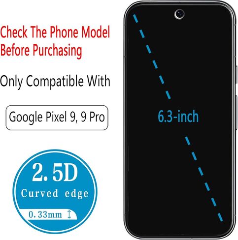 (2 عبوة) مصممة لحامي الشاشة الزجاجي المقسّر من Google Pixel 9A ، ودعم بصمات الأصابع ، ومكافحة الخدش ، وخالية من الفقاعة in Kuwait