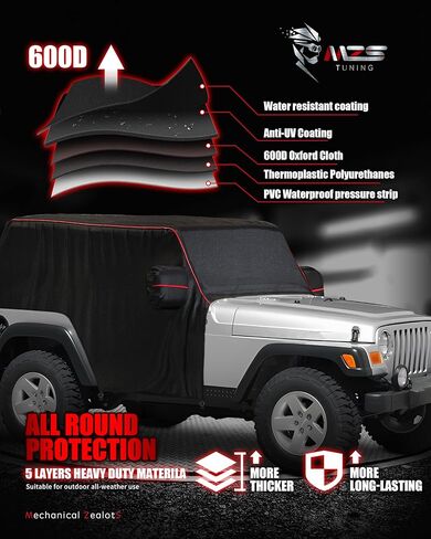 MZS Cab Cover Compatible with CJ-7 CJ7 1976-1986, 600D Outdoor Waterproof CJ7 Cover 2 Door with 6 Gust Hook Car Half Cover Windproof Sun Snow Rain Scratch Protection in Kuwait