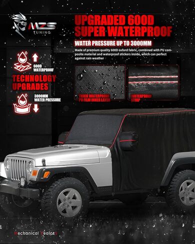 MZS Cab Cover Compatible with CJ-7 CJ7 1976-1986, 600D Outdoor Waterproof CJ7 Cover 2 Door with 6 Gust Hook Car Half Cover Windproof Sun Snow Rain Scratch Protection in Kuwait