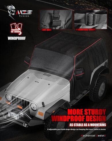 MZS Cab Cover Compatible with CJ-7 CJ7 1976-1986, 600D Outdoor Waterproof CJ7 Cover 2 Door with 6 Gust Hook Car Half Cover Windproof Sun Snow Rain Scratch Protection in Kuwait