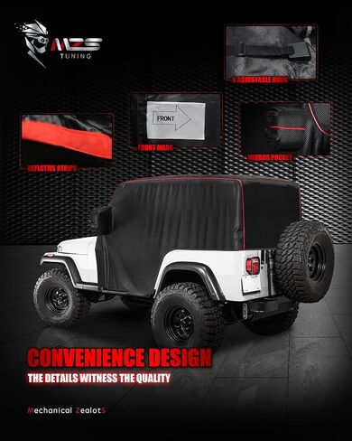 MZS Cab Cover Compatible with CJ-7 CJ7 1976-1986, 600D Outdoor Waterproof CJ7 Cover 2 Door with 6 Gust Hook Car Half Cover Windproof Sun Snow Rain Scratch Protection in Kuwait