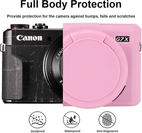 Bovke Soft Silicone Canon G7X Mark II ، مطاط الغطاء الوقائي لكاميرا Canon PowerShot G7 X Mark II ، غلاف كاميرا واقي مع غطاء قابل للإزالة ، أسود in Kuwait