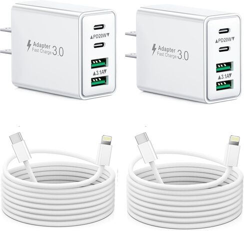 USB C Charger Block, 2-Pack 40W 4-Port Type C Fast Charging Block for iPhone 16 15 14 13 12 Pro Max Plus, iPad,Samsung, Dual PD Power Adapter + QC 3.0 Multi Wall Plug ﻿Charger Box USBC Cube in Kuwait