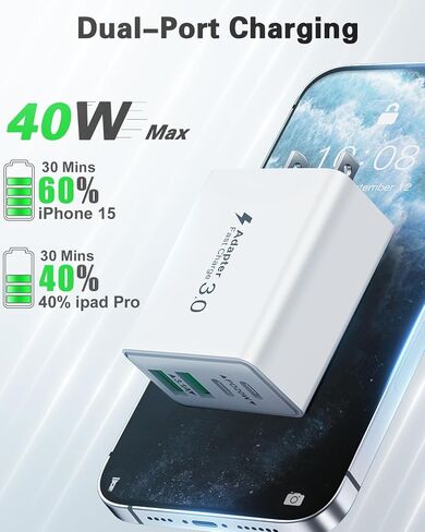 USB C Charger Block, 2-Pack 40W 4-Port Type C Fast Charging Block for iPhone 16 15 14 13 12 Pro Max Plus, iPad,Samsung, Dual PD Power Adapter + QC 3.0 Multi Wall Plug ﻿Charger Box USBC Cube in Kuwait