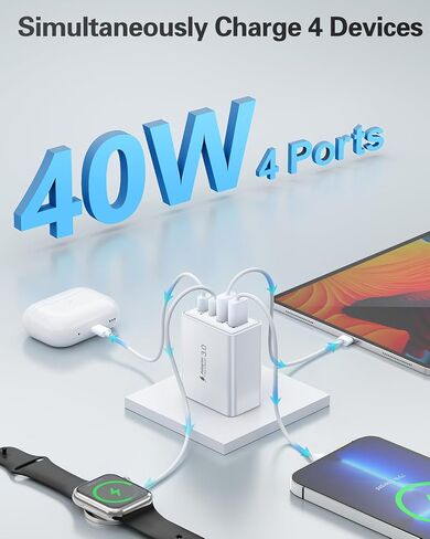 USB C Charger Block, 2-Pack 40W 4-Port Type C Fast Charging Block for iPhone 16 15 14 13 12 Pro Max Plus, iPad,Samsung, Dual PD Power Adapter + QC 3.0 Multi Wall Plug ﻿Charger Box USBC Cube in Kuwait