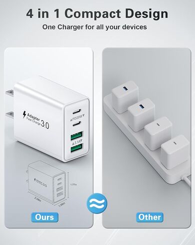 USB C Charger Block, 2-Pack 40W 4-Port Type C Fast Charging Block for iPhone 16 15 14 13 12 Pro Max Plus, iPad,Samsung, Dual PD Power Adapter + QC 3.0 Multi Wall Plug ﻿Charger Box USBC Cube in Kuwait