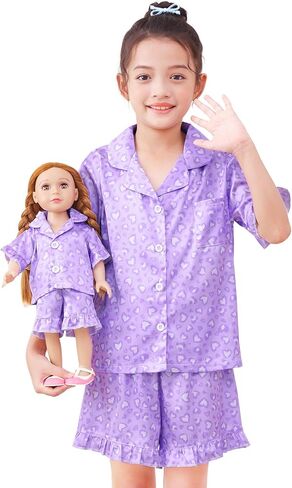ICOSY مطابقة Doll & Girls Pajamas مجموعة للأطفال بيجاماس 2 PCS الجزء العلوي والسرات القصيرة لأمريكان 18 بوصة فتاة فتاة in Saudi Arabia