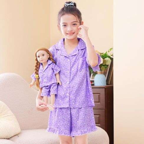 ICOSY مطابقة Doll & Girls Pajamas مجموعة للأطفال بيجاماس 2 PCS الجزء العلوي والسرات القصيرة لأمريكان 18 بوصة فتاة فتاة in Saudi Arabia