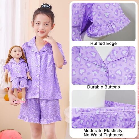 ICOSY مطابقة Doll & Girls Pajamas مجموعة للأطفال بيجاماس 2 PCS الجزء العلوي والسرات القصيرة لأمريكان 18 بوصة فتاة فتاة in Saudi Arabia