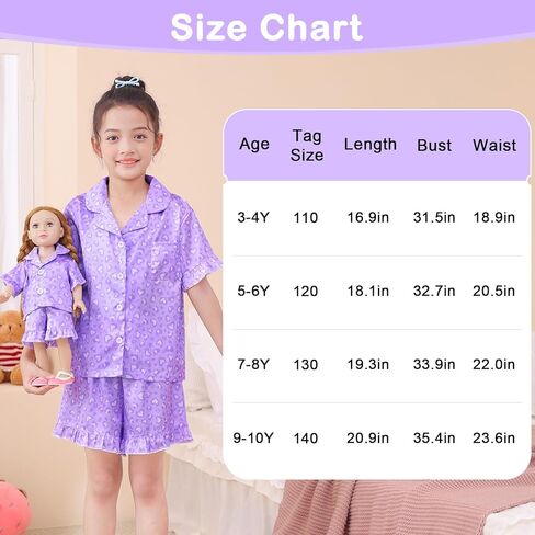 ICOSY مطابقة Doll & Girls Pajamas مجموعة للأطفال بيجاماس 2 PCS الجزء العلوي والسرات القصيرة لأمريكان 18 بوصة فتاة فتاة in Saudi Arabia