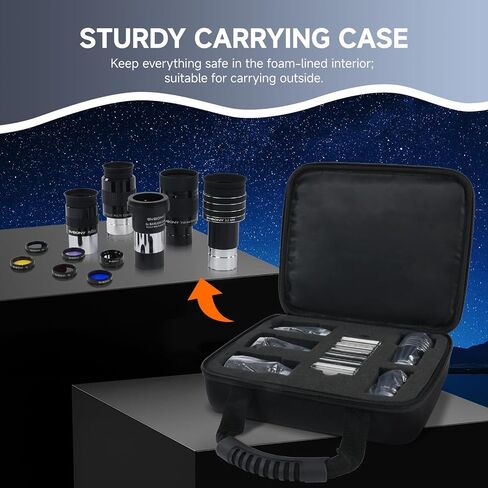 SVBONY SV233 12 Piece Telescope Accessory Kit 3.2mm Ultra-Wide Angle Planetary Eyepiece, SPL25/32mm Eyepieces 7-21mm Zoom Eyepiece, 2X Barlow Lens, LRGB Filters Moon Filter Variable Polarizer Filter in Saudi Arabia
