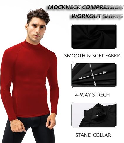 قمصان ضيقة من الرجال Queerier MENT LOND SELEVE MOCK BASE BASE TOP ATTLAY in Kuwait