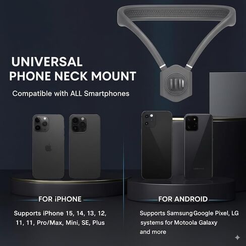 Neck Mount for Phones, Neck Cell Phone Holder POV/Vlog Selfie Mount Hand Free Phone Neck Holder Chest Stand Strap Video Recording for iPhone 16 15 14 13 12 Seires Android Phones (Black) in Kuwait