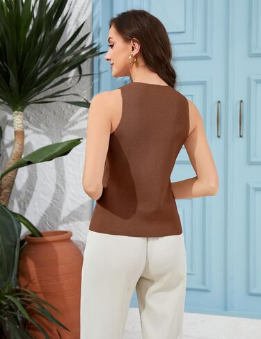 Yeokou Women Halter Cross Over Twlar Tank متماسكة أعلى ألوان صلبة بلوزة صيفية غير رسمية in Saudi Arabia