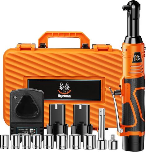 3/8 Inch Cordless Electric Ratchet, 40FT-LBS(54N.m) Ratchet Wrench, 12V Extended Power Ratchet Wrench Set,0-400RPM Variable Speed,LED Light,10 Sockets, 1/4" Adapter,1/2" Adapter,2 Batteries in Saudi Arabia