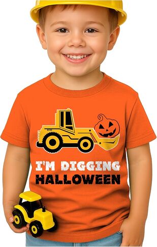 Tstars Bulldozer Pumpkin Face Halloween Shirt - Toddler Boys Construction T-Shirt for Kids Trick or Treat Outfit in Saudi Arabia