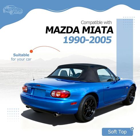 HECASA Convertible Soft Top Compatible with 1990-2005 Mazda Miata with Heated Glass Window, Replacement Soft Roof Black Cabrio Premium Grade Sailcloth Vinyl in Saudi Arabia