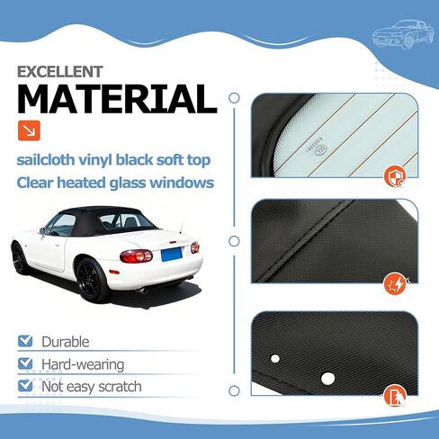 HECASA Convertible Soft Top Compatible with 1990-2005 Mazda Miata with Heated Glass Window, Replacement Soft Roof Black Cabrio Premium Grade Sailcloth Vinyl in Saudi Arabia
