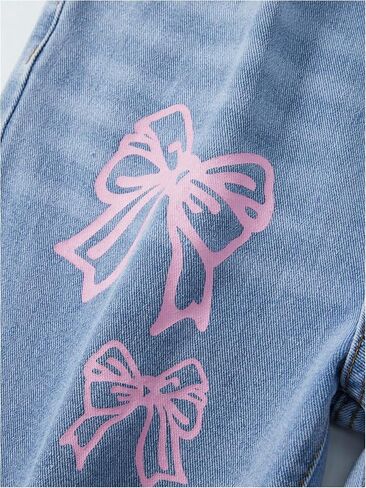 Wdirara Girl's Heart Print Jeans Y2K مرنة عالية الخصر على الساق الساق in Saudi Arabia