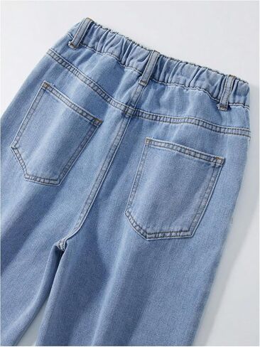 Wdirara Girl's Heart Print Jeans Y2K مرنة عالية الخصر على الساق الساق in Saudi Arabia