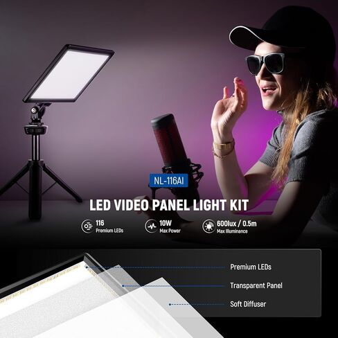NEEWER Basics 13" LED Video Light Panel, 20W Ultra Thin Bi Color Dimmable DSLR Camera Soft Photo Key Lighting for Streaming Studio Photography Podcast Recording, 8000mAh/3200-5600K/CRI97+, NL-192B in Saudi Arabia