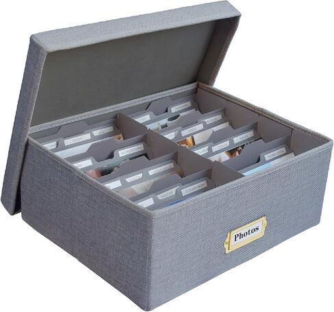 صندوق تخزين صور الكتان ، مربع منظم السعة الكبير ، تخزين يحمل 1700 صورة ، مع 24 مقسمات قابلة للتعديل ، 72 ملصقات ، صندوق صورة للأقمشة للصور ، المظاهر ، الوصفات الخضراء in Kuwait