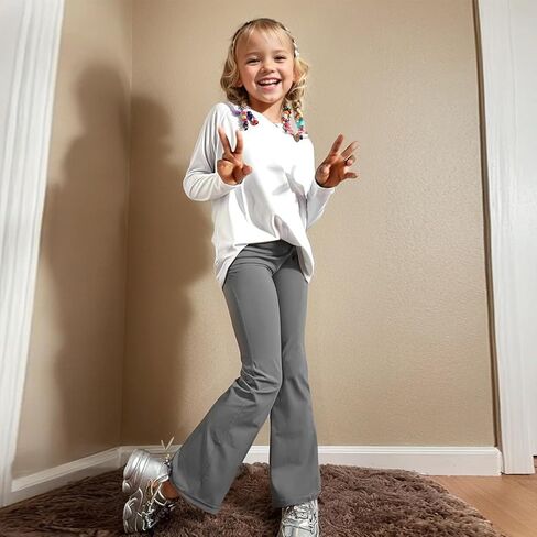 Girls Flare Pants Leggings Casual High Waisted Yoga Pants Kids Padded Bell Bottoms 5-13 Years in Saudi Arabia