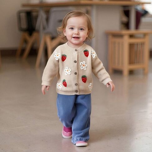 Kids Toddler Baby Girl Sweater Strawberry Embroidery Knit Cardigan Sweater Knitted Jacket Coat Warm Winter Clothes in Saudi Arabia