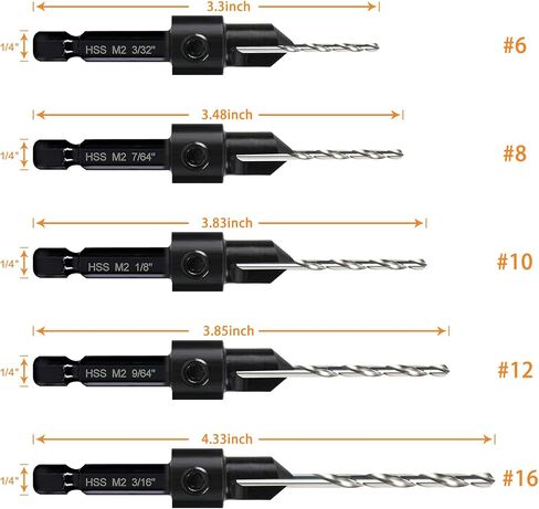Deckrkat 12 قطعة c.utersink bit prit-3-in-1 Wood Counterbore Kit for#6#8#10#12#16 SCELS | 82 ° Chamfer ، عمق قابل للتعديل | 5 أجزاء احتياطية ، 2 حلقات الحد ، مفتاح السداسي ، القضية. in Kuwait