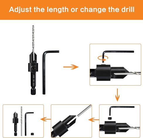 Deckrkat 12 قطعة c.utersink bit prit-3-in-1 Wood Counterbore Kit for#6#8#10#12#16 SCELS | 82 ° Chamfer ، عمق قابل للتعديل | 5 أجزاء احتياطية ، 2 حلقات الحد ، مفتاح السداسي ، القضية. in Kuwait