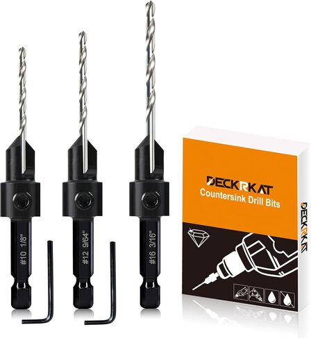 Deckrkat 12 قطعة c.utersink bit prit-3-in-1 Wood Counterbore Kit for#6#8#10#12#16 SCELS | 82 ° Chamfer ، عمق قابل للتعديل | 5 أجزاء احتياطية ، 2 حلقات الحد ، مفتاح السداسي ، القضية. in Kuwait
