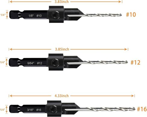 Deckrkat 12 قطعة c.utersink bit prit-3-in-1 Wood Counterbore Kit for#6#8#10#12#16 SCELS | 82 ° Chamfer ، عمق قابل للتعديل | 5 أجزاء احتياطية ، 2 حلقات الحد ، مفتاح السداسي ، القضية. in Kuwait