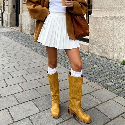 Knee High Boots Chunky Heel Riding Boots for Women Square Toe Going out Tall Boots Campus Concert Summer Fall Casual in Saudi Arabia