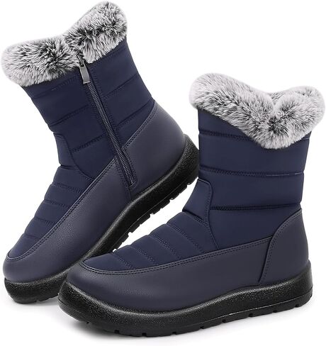 Winter Snow Boots for Women: Mid-Calf Booties with Fur Lined Zipper Comfortable Waterproof Warm Outdoor Shoes in Saudi Arabia