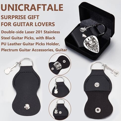 UNICRAFTALE 2 مجموعات الغيتار يختار الهدايا الجمجمة الغيتار اختيار المفاتيح مع بو الجلود حالة Plectrum الفولاذ المقاوم للصدأ مجموعة الغيتار الخريجين هدايا عيد الهالوين لعازف الجيتار عاشق الموسيقي in Saudi Arabia