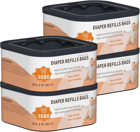 حقائب Jumbo+ Square تعبئة تعبئة تعبئة متوافقة مع حفاضات Genie Compact و Classic و Select Pails ، وتمسك حتى 1080 حفاضات بحجم حديثي الولادة لكل إعادة ملء ، و 3 عبوات in Kuwait