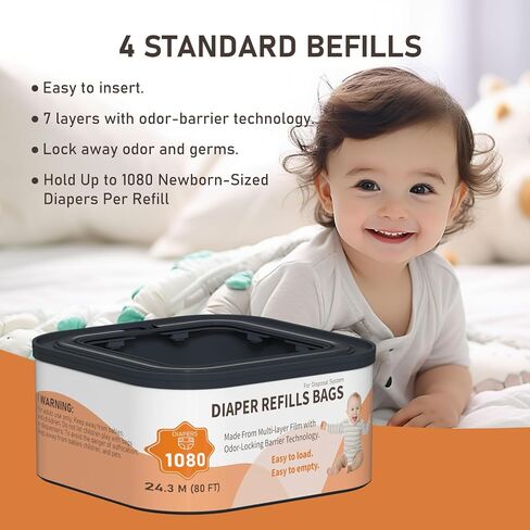 حقائب Jumbo+ Square تعبئة تعبئة تعبئة متوافقة مع حفاضات Genie Compact و Classic و Select Pails ، وتمسك حتى 1080 حفاضات بحجم حديثي الولادة لكل إعادة ملء ، و 3 عبوات in Kuwait