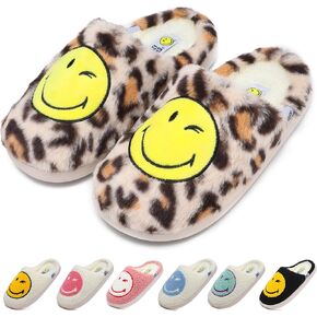 Womens Mens Smile Face Slippers Soft Plush House Slippers Retro Happy Slip-On Slides Winter Warm Comfy Memory Foam Fluffy Indoor Outdoor Shoes in Saudi Arabia