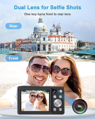 Digital Camera, 4K 64MP Cameras for Photography, Point and Shoot Digital Camera with Auto Focus, Dual Camera, Flash, 16X Zoom, Anti Shake, 32GB Card, Compact Vlogging Camera for Teens, Adults in Kuwait