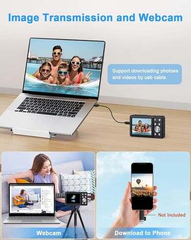 Digital Camera, 4K 64MP Cameras for Photography, Point and Shoot Digital Camera with Auto Focus, Dual Camera, Flash, 16X Zoom, Anti Shake, 32GB Card, Compact Vlogging Camera for Teens, Adults in Kuwait