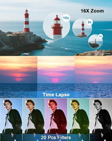 Digital Camera, 4K 64MP Cameras for Photography, Point and Shoot Digital Camera with Auto Focus, Dual Camera, Flash, 16X Zoom, Anti Shake, 32GB Card, Compact Vlogging Camera for Teens, Adults in Kuwait