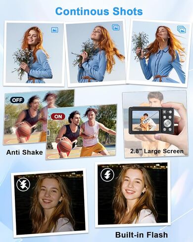 Digital Camera, 4K 64MP Cameras for Photography, Point and Shoot Digital Camera with Auto Focus, Dual Camera, Flash, 16X Zoom, Anti Shake, 32GB Card, Compact Vlogging Camera for Teens, Adults in Kuwait