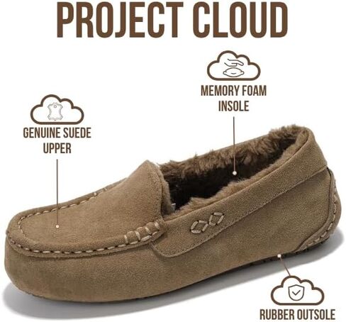 Project Cloud 100% Genuine Leather Slippers for Women Fur Lined (Cathi) | Fur Lined Memory Foam Insole; Genuine Leather; Stylish Womens Moccasin Outdoor Slippers; All-Day Comfort Everyday Use Daily in Saudi Arabia