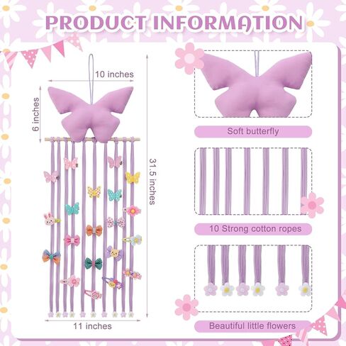 Long Bow Holder for Girls Hair Bow Organizer 31.5 Inch Pink Hanger Hair Accessories Storage Hanging Decoration for Girls Room Bedroom Living Room in Saudi Arabia