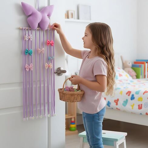 Long Bow Holder for Girls Hair Bow Organizer 31.5 Inch Pink Hanger Hair Accessories Storage Hanging Decoration for Girls Room Bedroom Living Room in Saudi Arabia